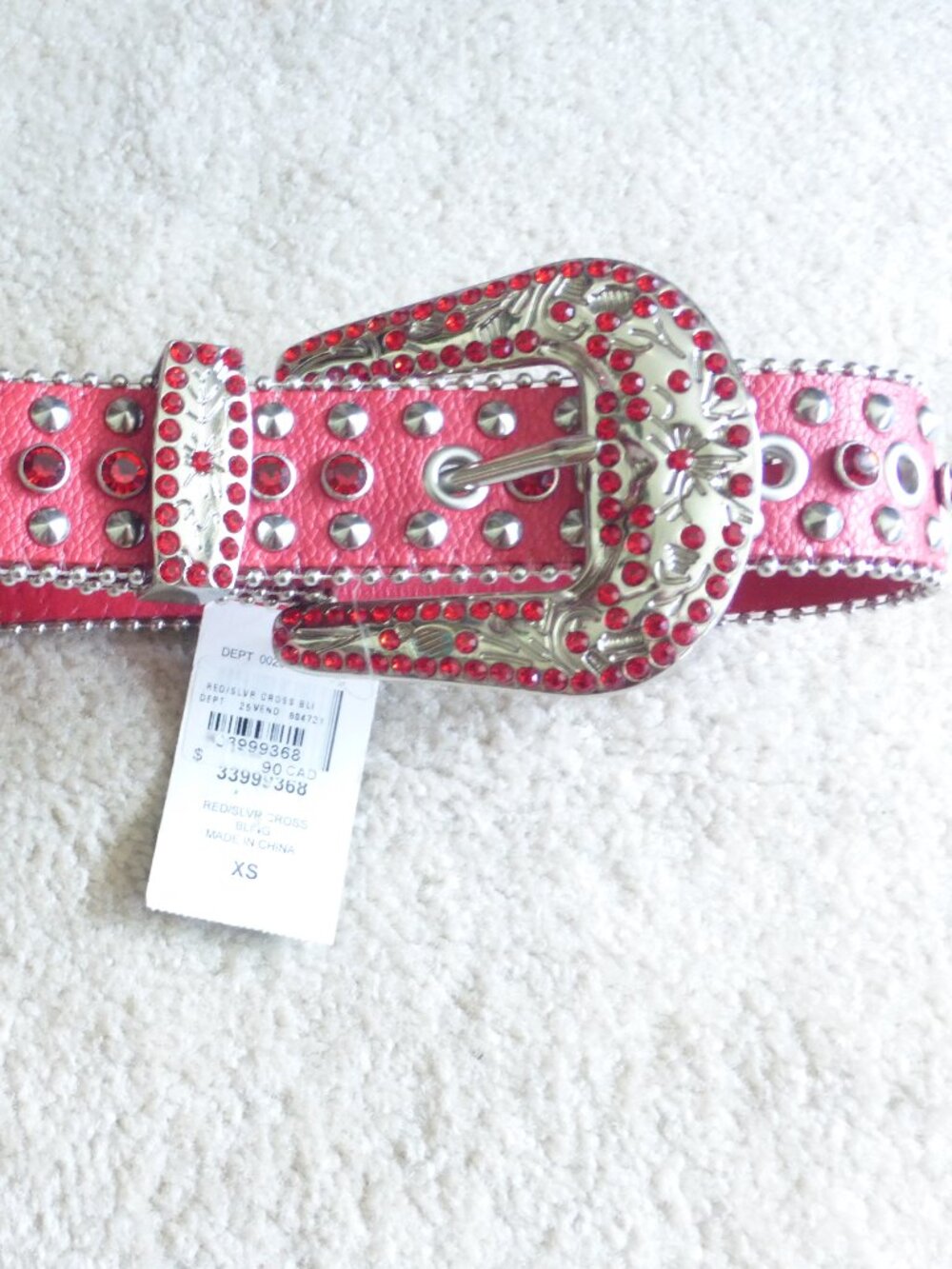 NWT HOT TOPIC Kids red bling rhinestones western Y2K style belt XS